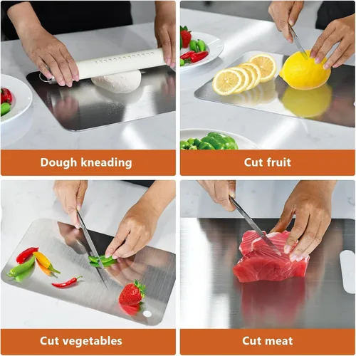 Vista 10 de 3 piezas Tablas de Cortar de Acero Inoxidable Tablas de Cortar para Cocina, Tabla de Doble Cara Mejorada, Tabla de Cortar Gruesa para Cocina de Casa