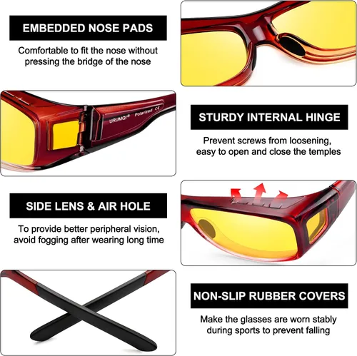 Vista 4 de URUMQI Lentes de conducción de visión nocturna para hombres y mujeres, lentes polarizados antirreflejos, lentes de noche HD amarillos
