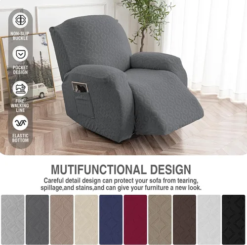 Vista 122 de Gennia Funda Impermeable para Silla Reclinable, Fundas Elásticas para Sofá Reclinable con Bolsillos, Fundas Lavables para Silla Reclinable Lazy Boy