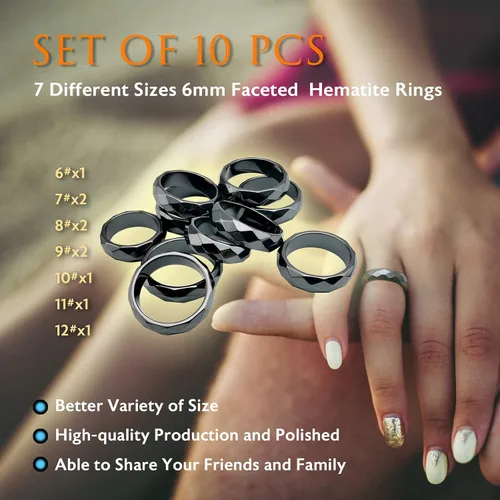 Vista 45 de Morchic - Anillos unisex de piedras de hematita, para equilibrar ansiedad, chakra raíz, (paquete de tamaños mixtos)
