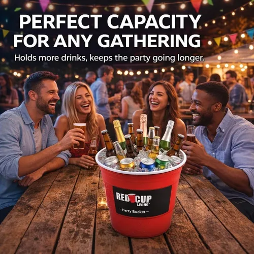 Vista 4 de Red Cup Living Cubo de hielo grande para fiestas, enfriador de bebidas aislado de 201 onzas para fiestas, bar y cocina, cerveza de plástico