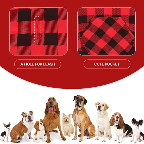 Vista 5 de Suéter para perro, ropa para mascotas a cuadros de búfalo rojo, cálido y suave, transpirable, acogedor con capucha para mascotas pequeñas, suéteres