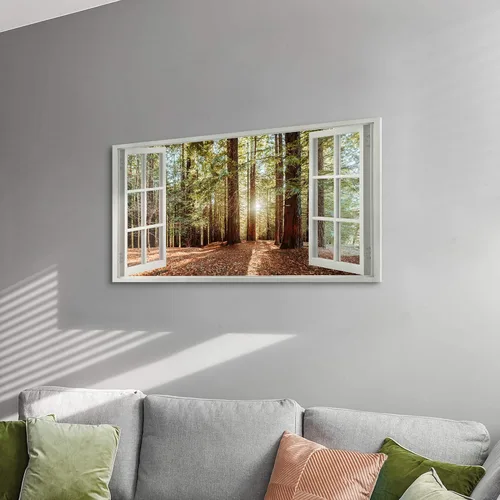 Vista 4 de Lienzo decorativo para pared de bosque de ventana, pintura de naturaleza, paisaje de amanecer, sala de estar, dormitorio, paisaje, imagen relajante