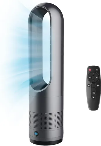 Vista 10 de Ventilador sin aspas, ventilador de torre de enfriamiento de 22 pulgadas con oscilación de 80° y control remoto, temporizador de 9H, 8 velocidades
