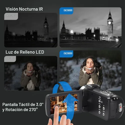 Vista 6 de Gcasio 8K 64MP videocámara cámara de vídeo 18X zoom digital YouTube Vlogging Cámara web IR visión nocturna WiFi 3.0 "Videocámaras con pantalla