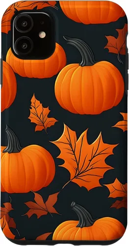 Vista 8 de iPhone 16 Pumpkins Black And Orange Plaid Fall Leaves Autumn Halloween Case