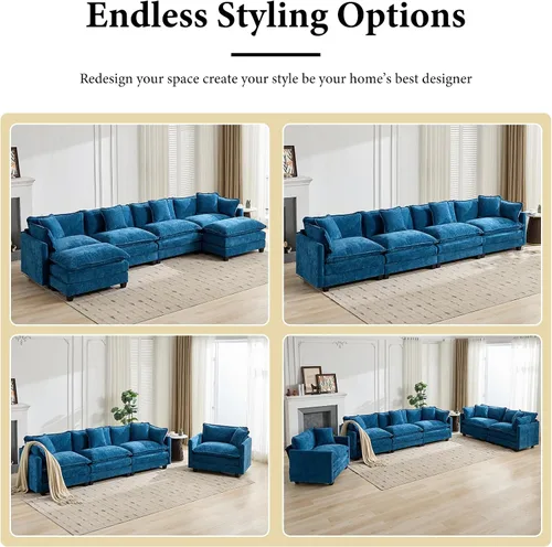 Vista 63 de Sofá seccional modular verde de 111.5", sofás seccionales grandes de 3 plazas para sala de estar, sofá nube oversized de tela chenille con otomana