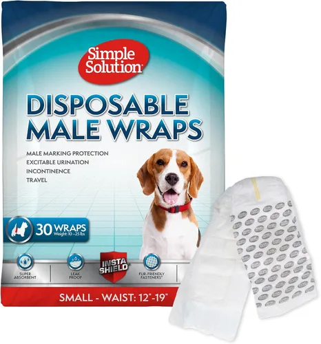 Vista 14 de Simple Solution Pañales Desechables Envolventes para Perros Machos, True Fit, Absorbentes, A Prueba de Fugas con Indicador de Humedad, Pañal
