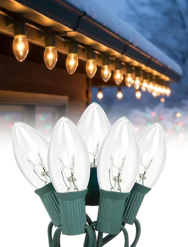 Vista 14 de Luces de Navidad C9 rojas y blancas de 25 pies, cadena de luces de Navidad C9 impermeables con 26 bombillas rojas y blancas, luces de Navidad