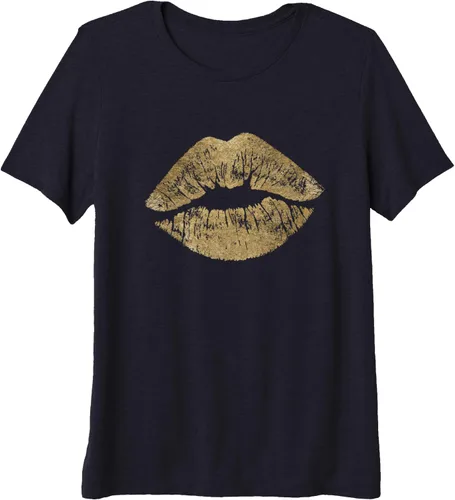 Vista 3 de Sexy Gold Metallic Lips Kiss Me Love Makeup Lipstick Shirt