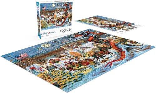 Vista 5 de Rompecabezas de 1000 piezas de Buffalo Games, diseño de Charles Wysocki: pequeño pueblo en Navidad Precision-Cut Pieces with Secure Fit