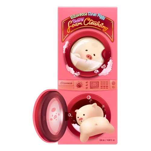 Vista 2 de Elizavecca Clean Piggy Pink Energy Foam Cleansing 4.1 fl oz/4.06 - Lavar la cara/lavar/lavar/limpiador facial para piel grasa/revisión diaria