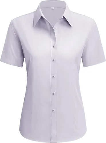 Vista 9 de siliteelon Camisas de vestir para mujer, de manga corta, de algodón, camisa con botones abajo, camisa básica con botones arriba, camisas con cuello