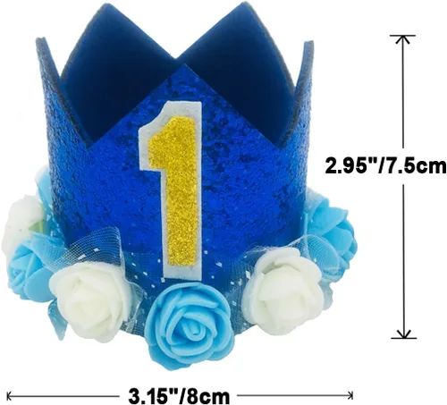 Vista 2 de Sombrero de cumpleaños para perro, corona ajustable reutilizable para perros, gatos, cachorros, gatitos, fiesta de cumpleaños con números azul oscuro