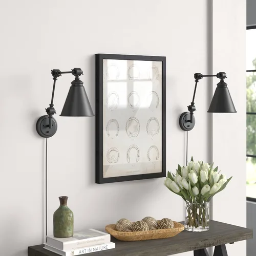 Vista 2 de WINGBO - Juego de 2 apliques de pared con brazo oscilante estilo granja, lámpara de pared industrial ajustable para sala de estar, dormitorio