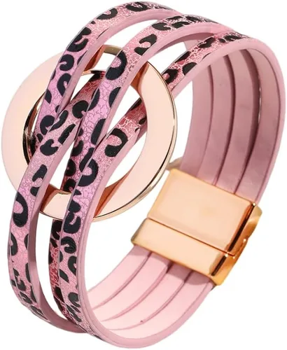 Vista 7 de Fuqimanman2020 Brazalete de cuero con encanto circular en forma de círculo, brazaletes de cuero envolventes hechos a mano, brazaletes de pulsera