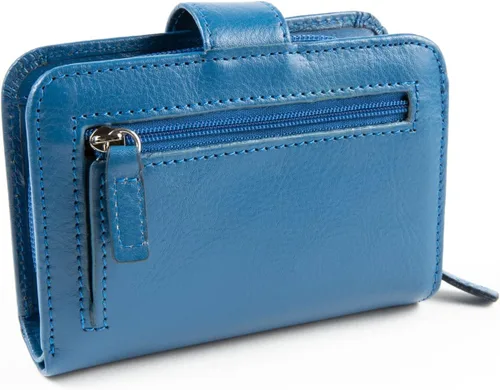 Vista 4 de WalletBe Cartera RFID de acordeón de cuero para mujer con monedero, Azul, contemporáneo