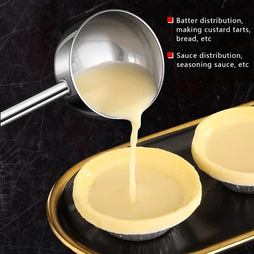 Vista 5 de Cucharón de sopa pequeño SUS304 de acero inoxidable con boquilla para verter 2 onzas, cucharones de salsa de mango largo, resistentes al calor