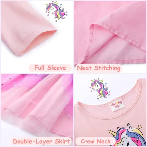 Vista 3 de VASCHY Lindo traje casual de manga larga para niñas de otoño y primavera, talla 3-10T