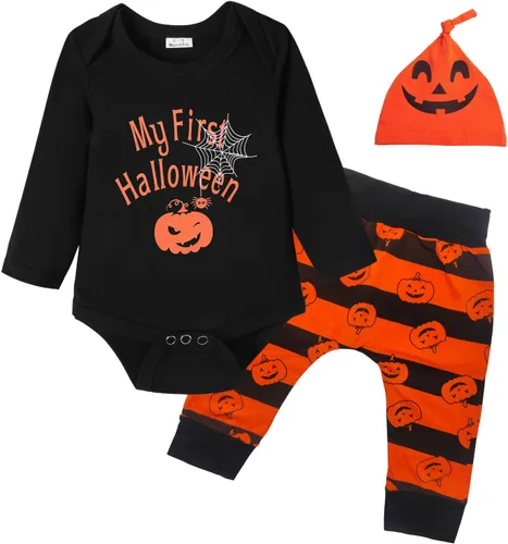 Vista 7 de Conjunto de pantalones de araña de calabaza para bebés, niños y niñas, My First Halloween Bate