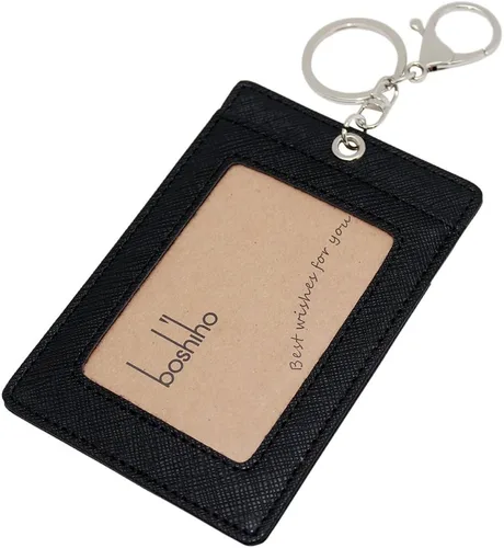 Vista 32 de Boshiho. Funda vertical, de piel, para tarjeta de identificación con cordón resistente., Negro