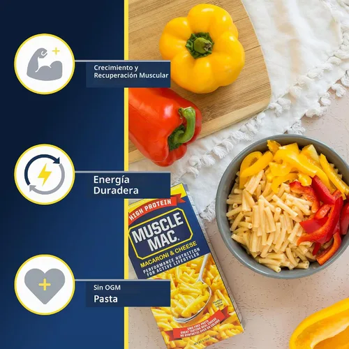 Vista 3 de Muscle Mac Cena de macarrones y queso con alto contenido de proteínas con queso real, 0.71 oz de proteína, 6.75 oz (paquete de 10)