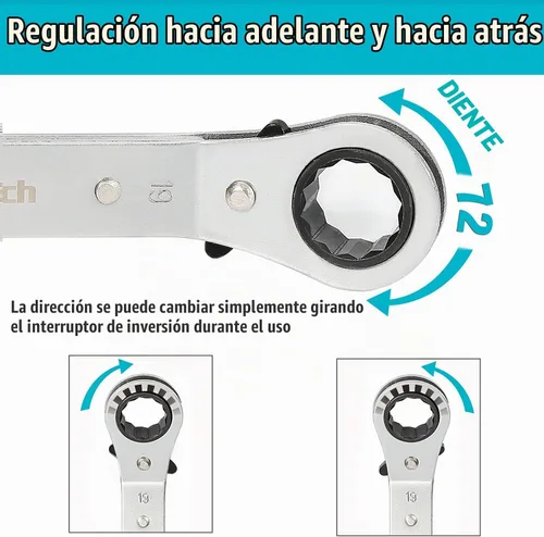 Vista 3 de DuraTech - Juego de llaves de trinquete reversibles con extremo de caja de doble compensación, métrico, resistente, chapado en cromo mate, torcida