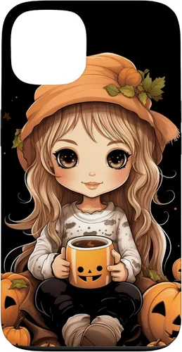 Vista 7 de Chibi Girl Anime Kawaii Pumpkin Spice Latte Fall Halloween Case for iPhone 16