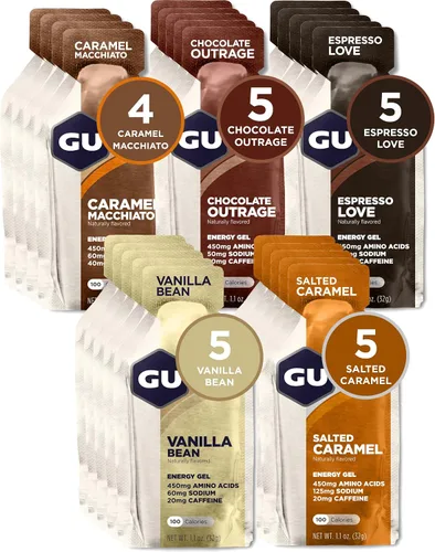 Vista 2 de GU Energy Original Sports Nutrition - Gel energético, 24 unidades, sabores indulgentes surtidos y gofres de nutrición deportiva Stroopwafel, sabores