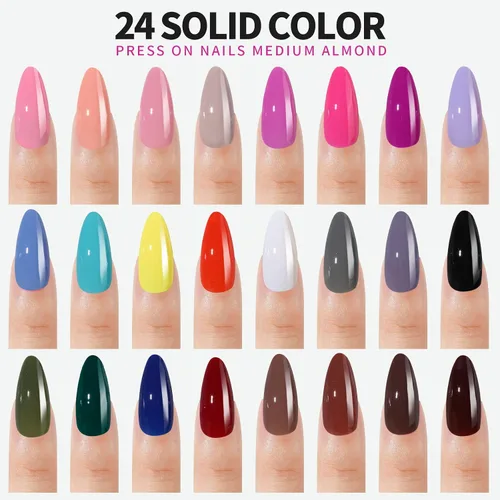 Vista 2 de FANDAMEI - Uñas de presión, 576 uñas postizas en 24 colores, uñas acrílicas de almendra de longitud media, cobertura completa, brillantes
