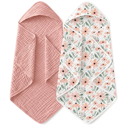 Vista 16 de Yoofoss - Paquete de 2 toallas de baño con capucha, 100% de muselina de algodón, para bebés y niños pequeños, suaves y absorbentes, esenciales