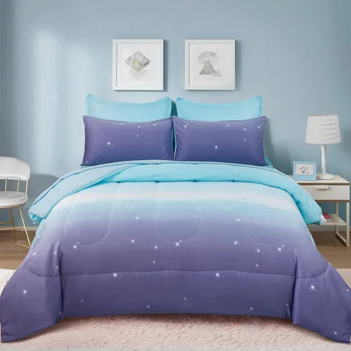 Vista 20 de Dinjoy Juego de edredón de 6 piezas para niñas, juego de ropa de cama colorido de arcoíris degradado tamaño individual, cama en una bolsa para niños