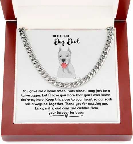 Vista 4 de Dogo Argentino Dog Dad Cuban Chain Necklace, Jewelry Message Card for My Fur Dad, Dogo Argentino Dog Owner, Pet Portrait Necklace Present