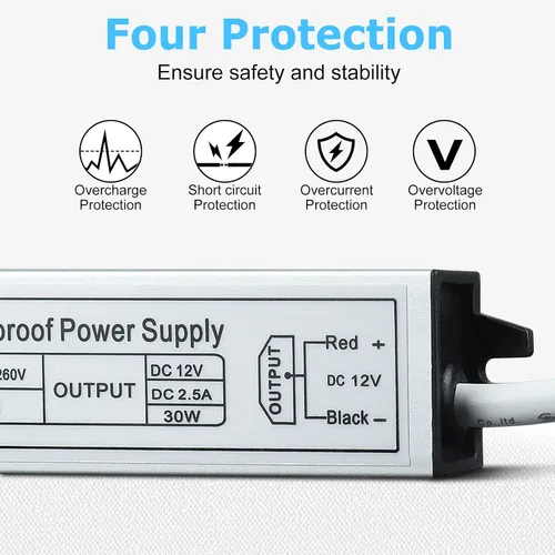 Vista 4 de inShareplus Fuente de alimentación LED de 12 V, 30 W IP67 controlador impermeable para exteriores, CA 110-260 V a CC 12 V 2.5 A transformador