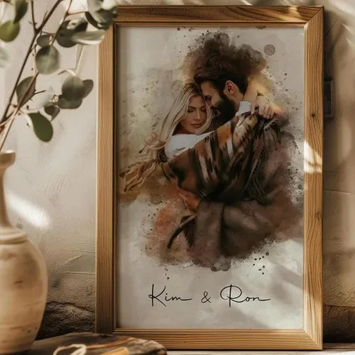 Vista 2 de Noni Retrato de pareja de acuarela personalizado de la foto, foto personalizada para pintar arte de pared, lienzo personalizado para pareja, regalo