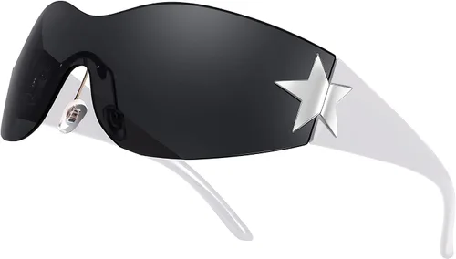 Vista 8 de FEISEDY Y2K - Lentes de sol para mujeres y hombres, de los años 2000, sin marco, sin marco, con estrellas, B9090 Plateado(Mirrored Silver)