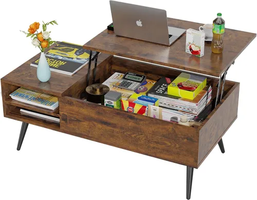 Vista 9 de [Usado] FDW Mesa auxiliar redonda de 2 niveles moderna de madera con almacenamiento para sala de estar, dormitorio u oficina, mesa de centro Marrón