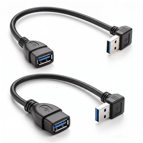 Vista 8 de Oxsubor SuperSpeed - Cable de datos USB 3.0 macho a hembra, ángulo izquierdo y recto, 2 unidades (7.9 in, 8 pulgadas)