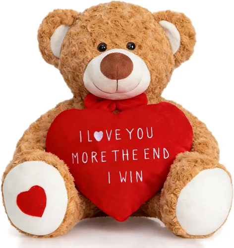 Vista 10 de HollyHOME Oso de peluche de San Valentín de 24 pulgadas con corazón rojo, regalo de San Valentín para ella, novia, novio, amante, color marrón