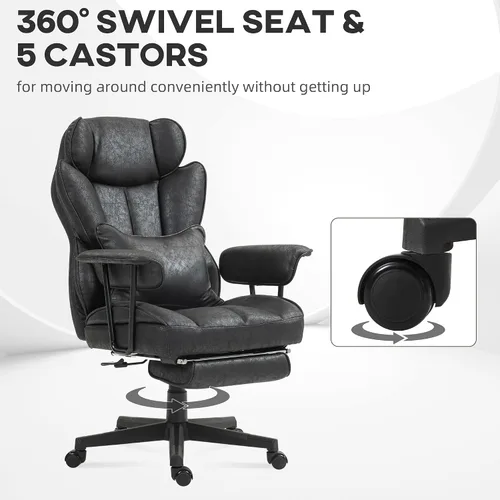 Vista 8 de HOMCOM Silla de oficina ejecutiva de masaje con 6 puntos de vibración, silla de oficina grande y alta con calefacción de 400 libras con reposapiés