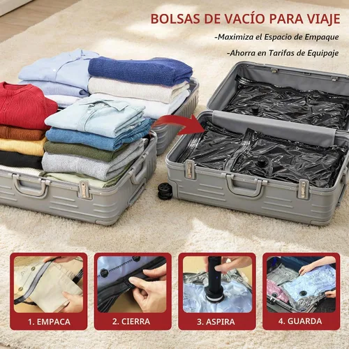 Vista 2 de Travel Vacuum Bags for Clothing with Cordless Pump 18 Combo, Black