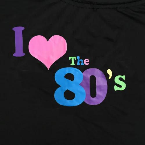Vista 3 de Trajes de los años 80, accesorios de disfraz para mujer, camiseta con hombros descubiertos con estampado de los años 80 para disfraces de los años 80