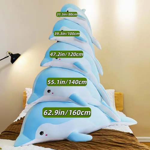 Vista 8 de RYOLOY Almohada de peluche de delfín, almohada gigante de peluche de 39.3 pulgadas, suave felpa del océano marino, regalos para todas las edades