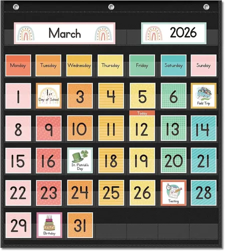 Vista 9 de EAMAY - Calendario mensual de bolsillo para aula con 71 tarjetas para el aprendizaje de niños para el hogar, suministros para la educación en casa