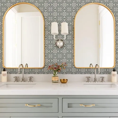 Vista 28 de Alwayspon 12 calcomanías de azulejos de pared retro florales mate para transferir, despegar y pegar, calcomanías de vinilo autoadhesivas