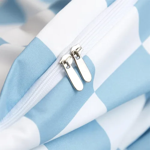 Vista 7 de Houseri Juego de funda de edredón de tamaño individual a cuadros azul claro y blanco para niños, juego de cama azul bebé para niños y niñas, juego