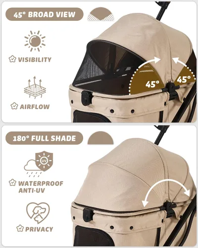 Vista 4 de HITTITE Pet Stroller with Weatherproof Cover, All-Terrain 4-Wheel Cat & Dog Stroller with Adjustable Canopy, Foldable Dog Strollers with Storage