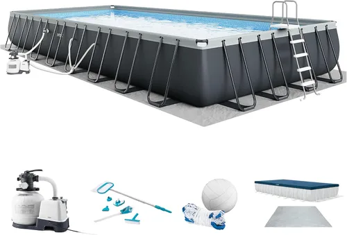 Vista 10 de Intex 18' x 9' x 52" Ultra XTR Conjunto de piscina rectangular de estructura con bomba - Piscina grande rectangular sobre el suelo para el patio