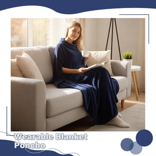 Vista 2 de Catalonia Poncho de Manta Vestible para Adultos, Súper Suave y Cómoda Manta Tipo Capa para TV para Mujeres y Hombres, Azul marino