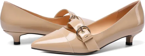 Vista 4 de Zamikoo Zapatos de tacón de gatito puntiagudos para mujer, tacones bajos con correa de hebilla, zapatos de tacón de 1.5 pulgadas, zapatos de tacón
